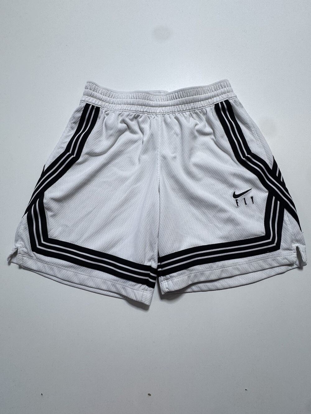 Nike FLY Youth L Mesh Basketball Shorts White/Black M 9" Inseam Drawstring#1058